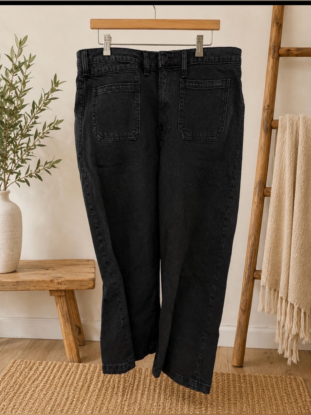 Gap size 33/16r black jeans high rise stride ankle wide leg pants nwt